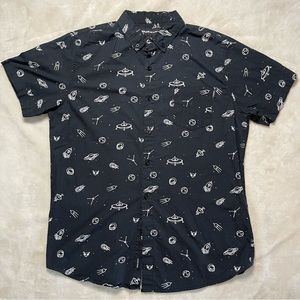 Molokai Surf Co. Black Space Short Sleeve Button Down Shirt | Men’s Sz L